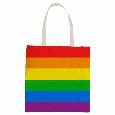 1x katoenen/canvas boodschappentasje/shopper regenboog/rainbow/pride vlag voor volwassenen en kids