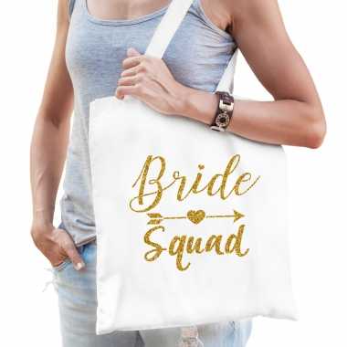 1x vrijgezellenfeest bride squad tasje wit goud/ goodiebag dames