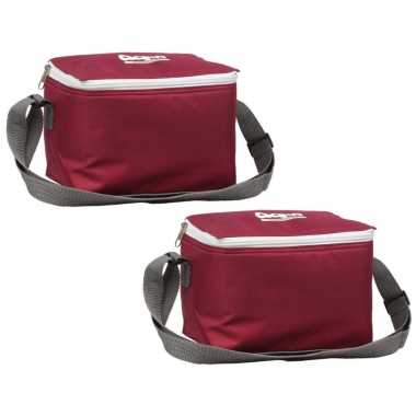 2x rode koeltassen voor 6/sixpack blikjes 26 x 16 cm 7.5 liter met schouderband
