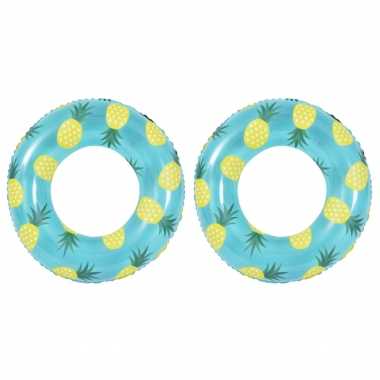 2x stuks opblaasbare zwembad banden/ringen ananas 90 cm