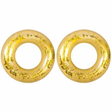 2x stuks opblaasbare zwembad banden/ringen goud 106 cm