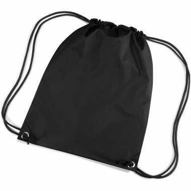 2x stuks zwarte nylon gymtas/ gymtasjes met rijgkoord 45 x 34 cm