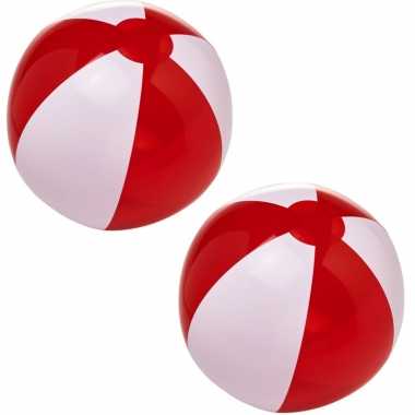 3x stuks opblaasbare strandballen rood wit 30 cm