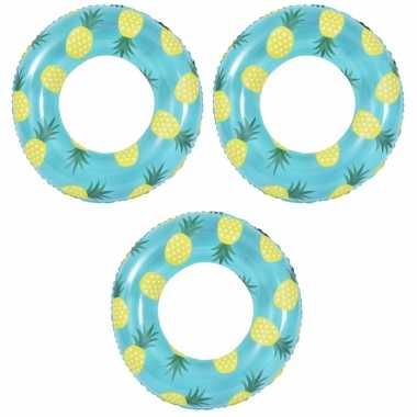 3x stuks opblaasbare zwembad banden/ringen ananas 90 cm