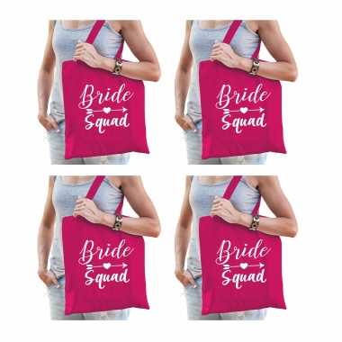 4x vrijgezellenfeest bride squad tasje roze/ goodiebag dames