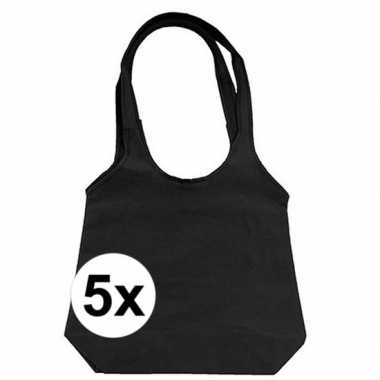 5 x zwarte opvouwbare tassen/shoppers
