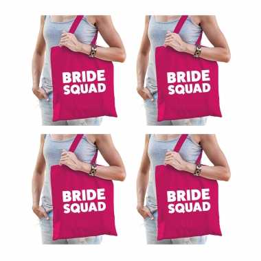 6x bride squad vrijgezellenfeest tasje roze/ goodiebag dames