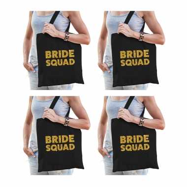 6x bride squad vrijgezellenfeest tasje zwart goud/ goodiebag dames