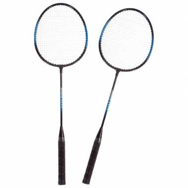 Badminton set blauw/zwart met 2 shuttles en opbergtas