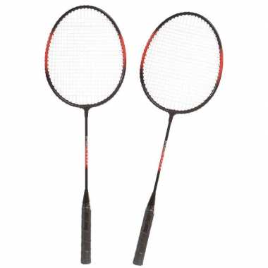 Badminton set rood zwart met 2 shuttles en opbergtas