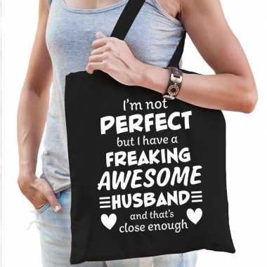 Freaking awesome husband / echtgenoot cadeau tas zwart voor dame