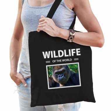 Gorilla aap tasje zwart volwassenen en kinderen - wildlife of the world kado boodschappen tas