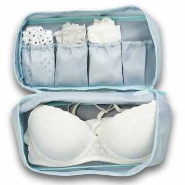 Grijs/blauw lingerie/ondergoed tasje met make-up tasje 27 cm