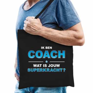 Ik ben coach wat is jouw superkracht tasje zwart voor heren - cadeau tas coach