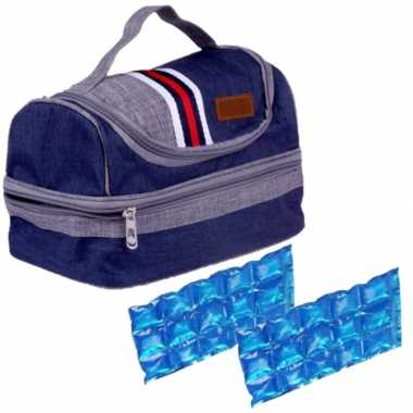 Kleine koeltas voor lunch blauw met 2 stuks flexibele koelelementen 5.4 liter