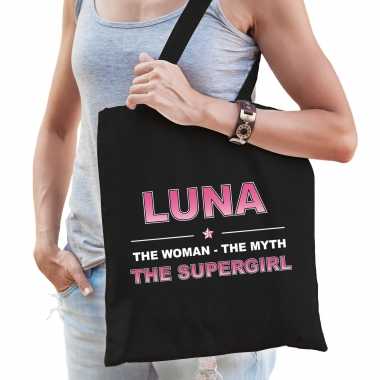 Naam cadeau tas luna the supergirl zwart voor dames