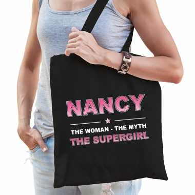 Naam cadeau tas nancy - the supergirl zwart voor dames