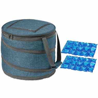 Opvouwbare koeltas blauw grijs met 2 stuks flexibele koelelementen 15 liter