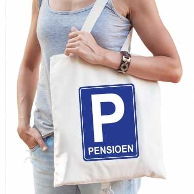 Pensioen p parkeerbord cadeau tas beige voor dames