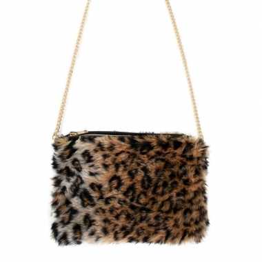 Pluche tasje luipaard/panter print voor dames
