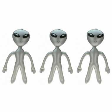 Set van 5x stuks opblaasbare aliens grijs 64 cm