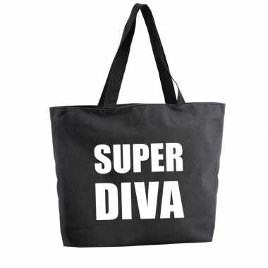 Super diva shopper tas zwart 47 cm