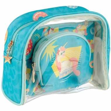 Toilettas/make-up tassen set eenhoorn/unicorn voor kinderen