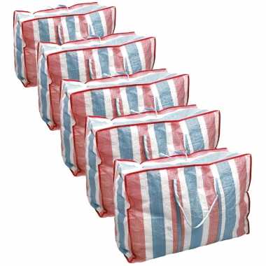 Voordeelset 10x deken/kussen opbergtas raffia gestreept 80 x 31 x 60 cm
