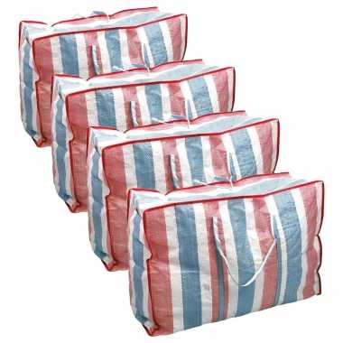 Voordeelset 8x deken/kussen opbergtas raffia gestreept 80 x 31 x 60 cm