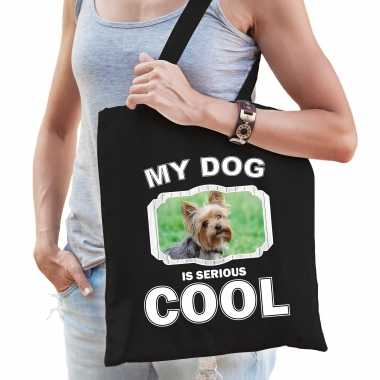Yorkshire terrier honden tasje zwart volwassenen en kinderen my dog serious is cool kado boodschap