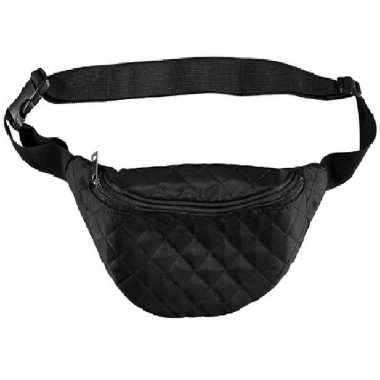 Zwart doorgestikt heuptasje/buideltasje 31 cm satijnlook