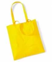 100x katoenen schoudertassen draagtasje geel 42 x 38 cm