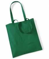 100x katoenen schoudertassen draagtasjes groen 42 x 38 cm
