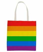 1x katoenen canvas boodschappentasje shopper regenboog rainbow pride vlag voor volwassenen en kids