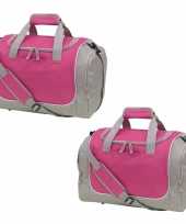 2x stuks sporttas reistas grijs roze met schoenenvak 38 liter