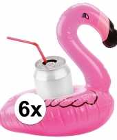 6x opblaasbare flamingo drankhouder 18 cm