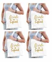 6x vrijgezellenfeest bride squad tasje wit goud goodiebag dames
