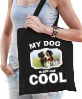 Australische herder honden tasje zwart volwassenen en kinderen my dog serious is cool kado boodsch