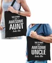 Awesome aunt en uncle tasje zwart cadeau tassen set voor oom en tante