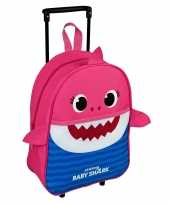 Baby shark mommy trolley reiskoffer roze blauw 40 cm voor kinderen
