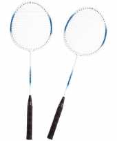 Badminton set blauw wit met 2 shuttles en opbergtas