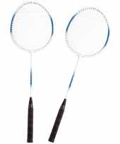 Badminton set blauw wit met 2 shuttles en opbergtas