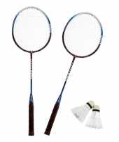 Badminton set zilver blauw met 2 shuttles en opbergtas