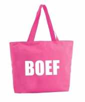 Boef shopper tas fuchsia roze 47 cm