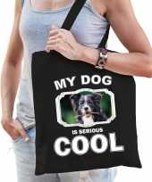 Border collie honden tasje zwart volwassenen en kinderen my dog serious is cool kado boodschappen