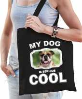 Britse bulldog honden tasje zwart volwassenen en kinderen my dog serious is cool kado boodschappen