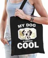 Dalmatier honden tasje zwart volwassenen en kinderen my dog serious is cool kado boodschappentasje 10254062