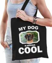 Deense dog honden tasje zwart volwassenen en kinderen my dog serious is cool kado boodschappentasj