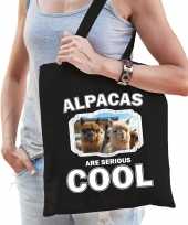 Dieren alpaca tasje zwart volwassenen en kinderen alpacas are cool cadeau boodschappentasje