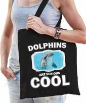 Dieren dolfijn tasje zwart volwassenen en kinderen dolphins are cool cadeau boodschappentasje